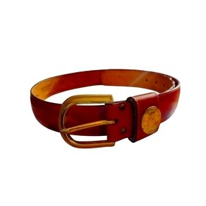 Red Calderon Belt Genuine Leather Golden Hue Buckle & Emblem Adj. Chic M 27-34"